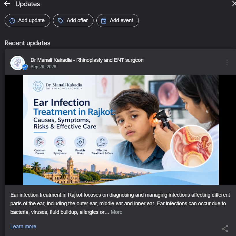 Google posts published on Dr Manali Kakadia's Business Profile